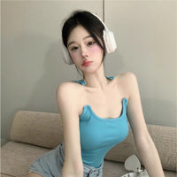 Womens Solid-Color Short Camisole With Padded Cups And Invisible Straps