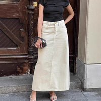 High Waist Slit Workwear Denim Skirt Women's Clothing