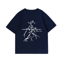 Mens Lightning-Print Cropped Short-Sleeve T-Shirt