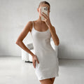 Womens Knitted Hollowed-out Camisole Cotton Nightdress