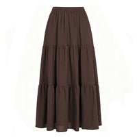 Cotton-linen Pocketed Midi Skirt With A High Elastic Waistband