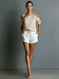 Fashionable Off-Shoulder Short-Sleeve Womens Top