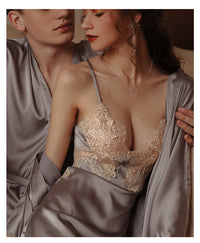 Sexy Pajamas Women Summer Ice Silk Thin Lace Suspenders Nightdress Suit Flirting Temptation