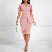 Sequined Patchwork Cross-Neckline Sheer Bodycon Midi Dress For Women