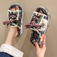 Net Red Graffiti Slippers For Women To Wear In Summer