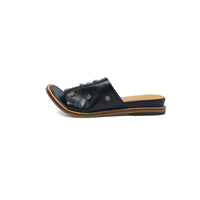 Women's Premium Full Grain Leather Studded Slide Sandals, Open Toe Flat Mules