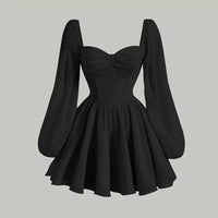 Figure-flattering A-line Mini Dress With Puffed Sleeves