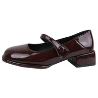 Womens Shallow Simple French-Style Retro Chunky-Heel Pumps