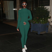 Women's Zipper Stretch Turtleneck And Embroidered Slim Fit Fitness Jumpsuit Yoga Suit