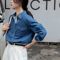 Retro Denim Shirt Niche Layering Blue Long Sleeve Top