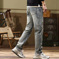 Mens Embroidered Straight-Fit Stretch Denim Jeans