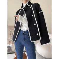 Contrasting Hem Stand Collar Cropped Coat