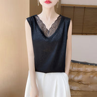 V-neck Cropped Mesh-panelled Sleeveless Tank Top