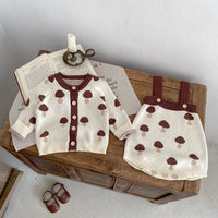 Knitted Cotton Sweater Mushroom Jacquard Coat Romper Two-piece Set