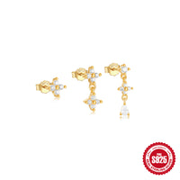 S925 Sterling Silver Geometric Zircon Tassel Daily Wear Earring Set