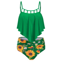 Ruffled Sunflower-print High-rise Bikini European