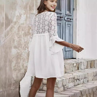 New Womens V-Neck Lace-trimmed Patchwork Dress