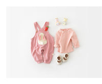 Infant Fashionable Cartoon Bunny Suspender Pants Baby Striped T-shirt Two-piece Set