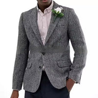 Mens Brown And Gray Herringbone Wool Suit Jacket