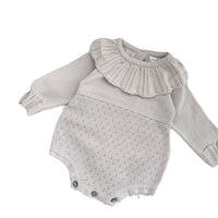 Spring And Autumn Infant And Toddler Knitted Bodysuit Lotus Collar Girl Baby Thin Woolen Long Sleeve Triangle Romper Creeper