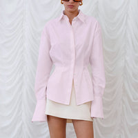 Women's Long-sleeved Waist-tied White Shirt