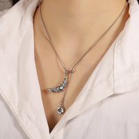 Plated Textured Moon Necklace, Minimalist Trendy All-Match Sweater Chain, Light Luxury Croissant Pendant For Women