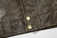 Contrast Color Texture PU Leather Coat Male