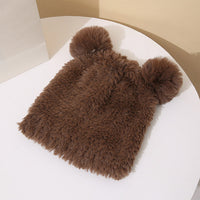 Bear Plush Ear Protection Knitted Hat Women's Warm Double Hairball Wool Hat