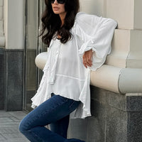Women's Simple Layered Ruffled V-neck White Shirt
