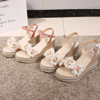 Muffin Wedge Beaded Flower Buckle Sandals