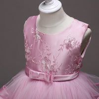 Girls Multi-Layer Puff Sleeveless Embroidered Show Dress Skirt