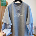 Korean-style Relaxed Faux Two-piece Long-sleeve Top