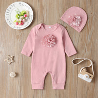 Long-sleeved Solid Color Floral Baby Jumpsuit
