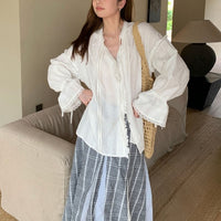 Womens Cotton Lace-Patchwork Ruffle-Trimmed Jacquard Shirt