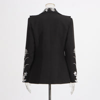 Retro Embroidered Long-Sleeve Fitted Waistline Button-Up Blazer