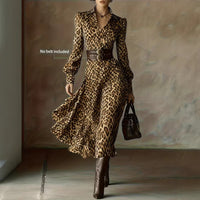 V-neck Printed Long-sleeve Tie-waist Dress