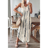 All Over Print Sleeveless V Neck Split Dress