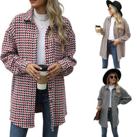 Women's Houndstooth Lapel Mid-length Coat