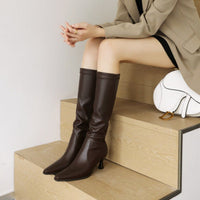 Pointed High Heel Full Head Leather Women's Over The Knee Boots