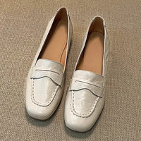 Women's Flat All-match Square Toe French Leather Shoes