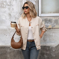 Retro Debutante Style Baseball Uniform Loose Baseball Collar Plaid Jacket