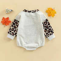 Boys Romper Leopard Patchwork Print Long Sleeve Crew Neck