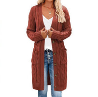 Knitted Long Cable-Knit Sweater Womens Loose Cardigan Coat