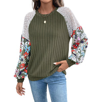 Cross-border Knitted Top With Crew Neck And Floral Patchwork Design