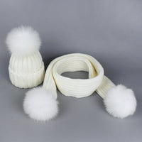 Knitted Hat Scarf Men's And Women's Autumn And Winter Warm Fox Fur Ball Wool Ball