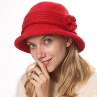Fashion Knitted Thicken Warm Mother Hat Flower Fashion Female