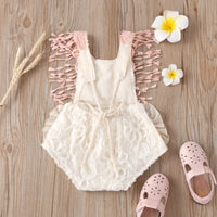 Children's Clothing European And American Style Comfortable Short Climbing Lace Color Block Lace Pattern Baby Triangle Jumpsuit