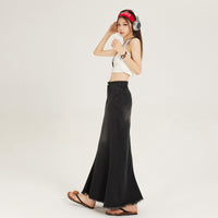 Women's Black Fashion Denim Fishtail Skirt