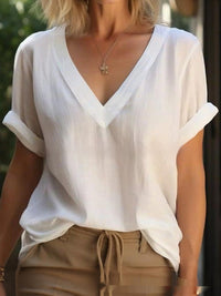 Fashionable Chic And Elegant V-Neck Comfortable All-Match Short-Sleeve Top