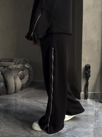 Black Side Zip Detail Oversized Sweatshirt & Wide-Leg Pants Set